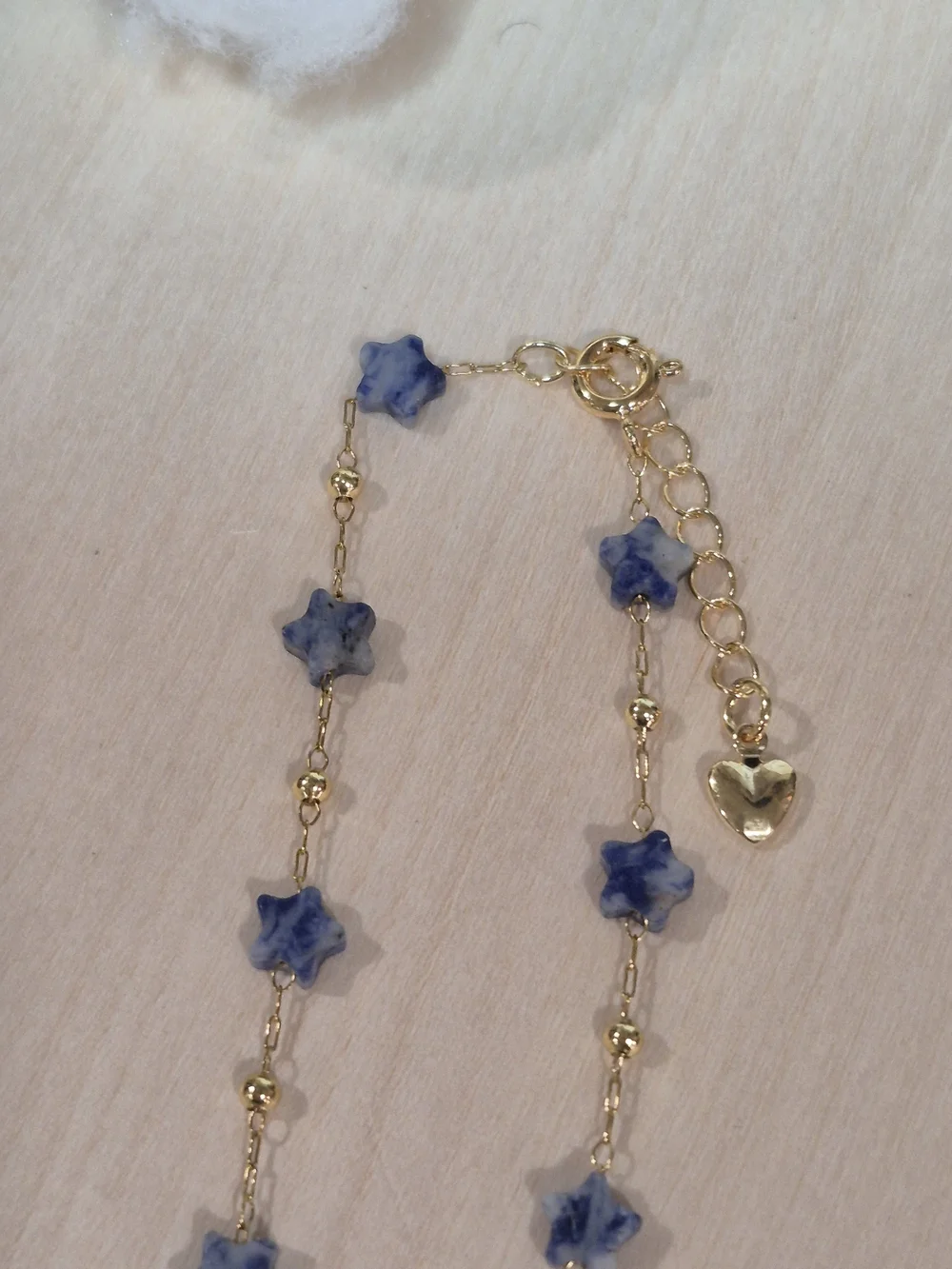 💙⭐️NEW💙⭐️ PRETTY!! SS Micro PaperClip Faceted BLUE DOT Nat.Stone StarBracelet
